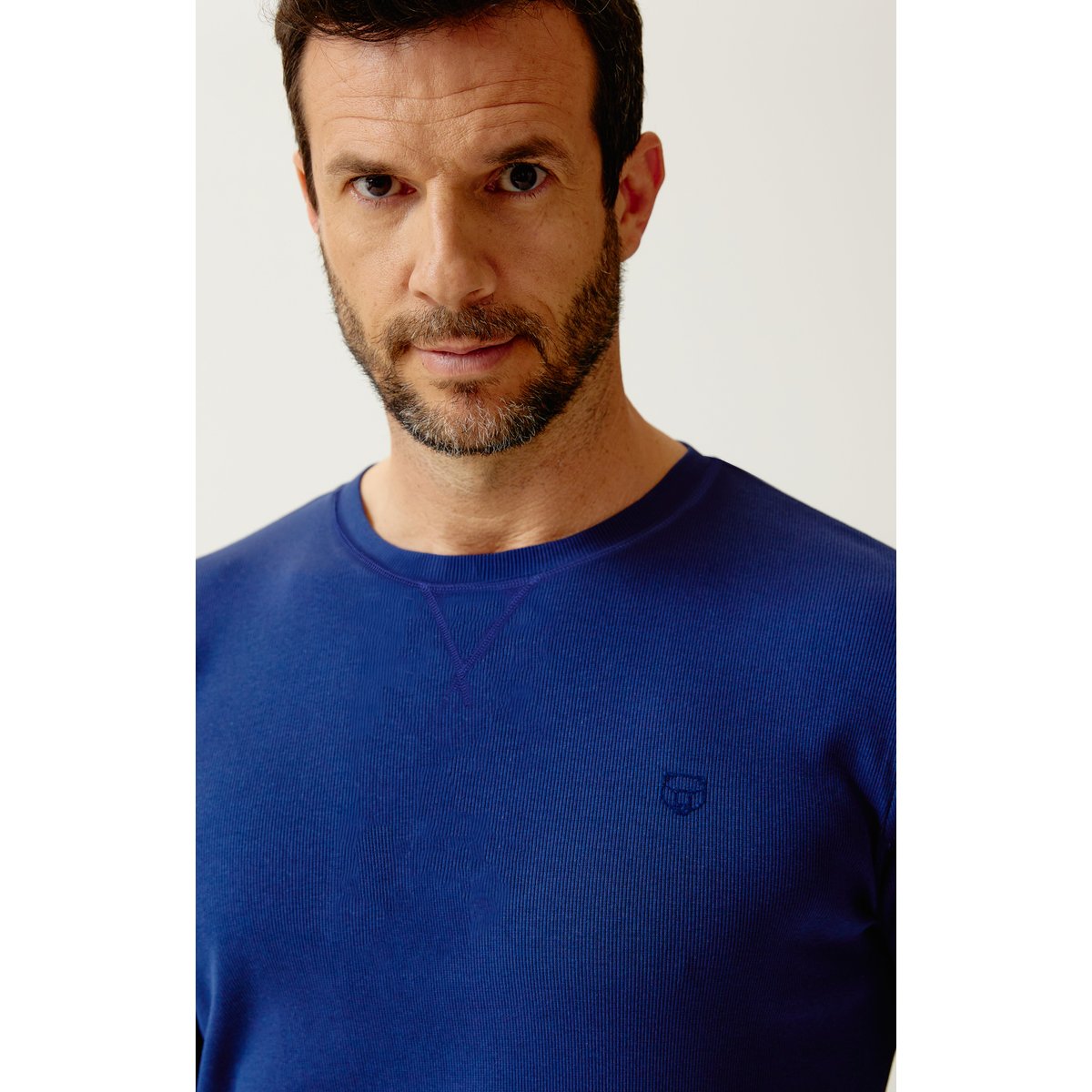 Tee-shirt manches longues en jersey de coton et modal couleur unie Minuit marine, ARTHUR