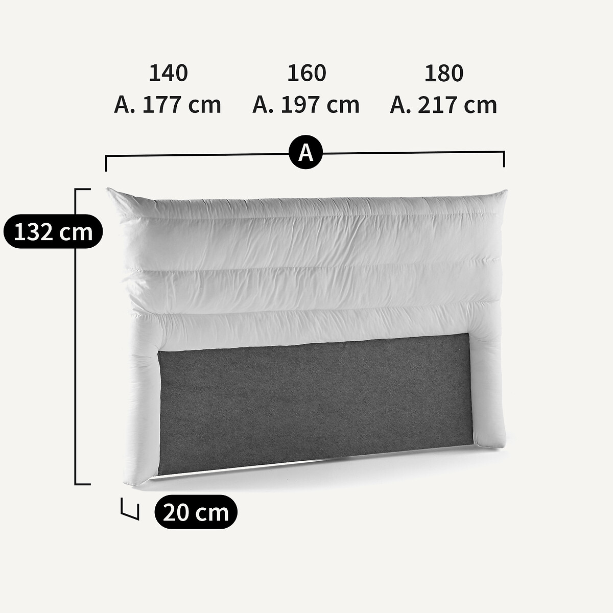 Tête de lit à housser, hauteur 130 cm, MERESON blanc, AM.PM