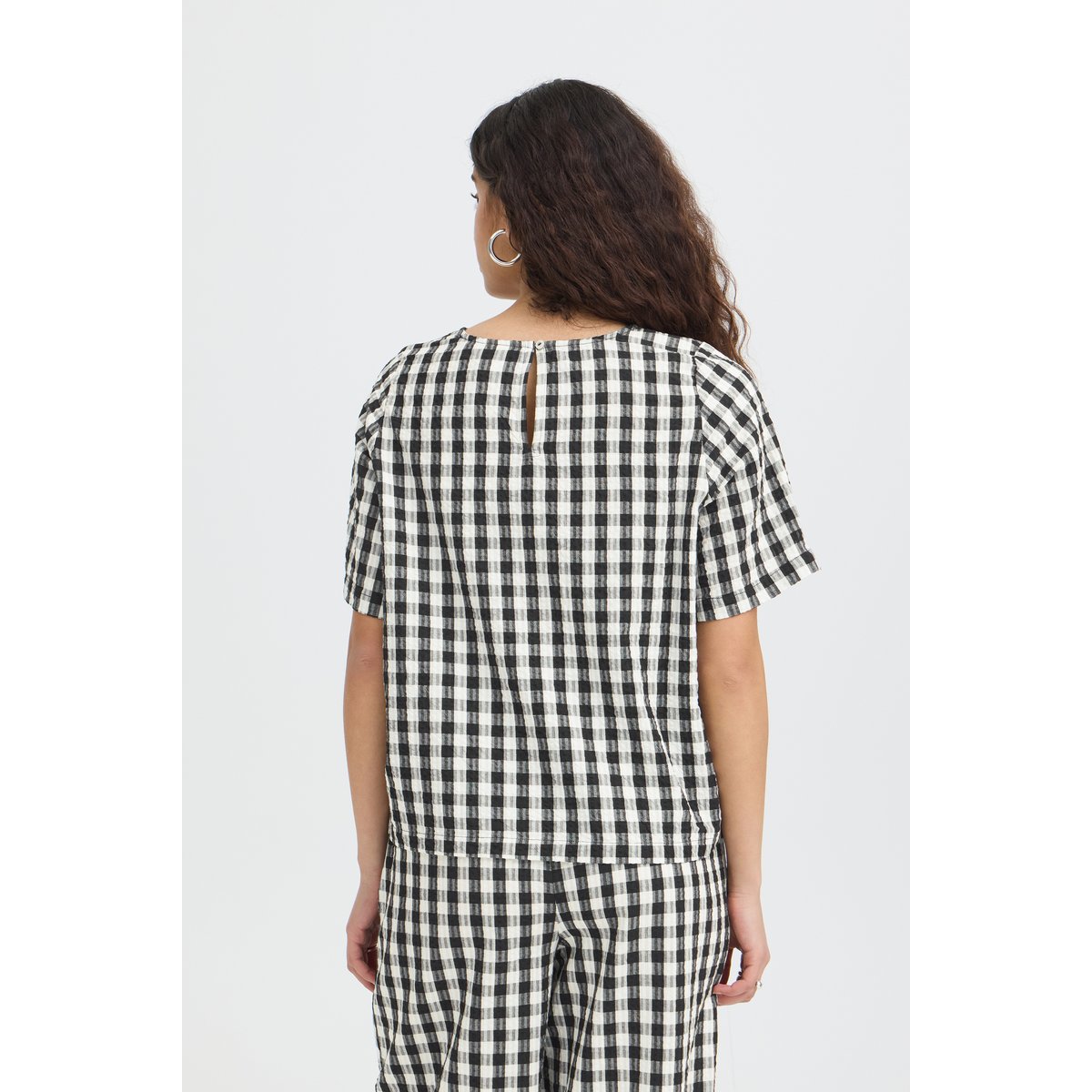 Á manches courtes noir blanc black/white check, ICHI