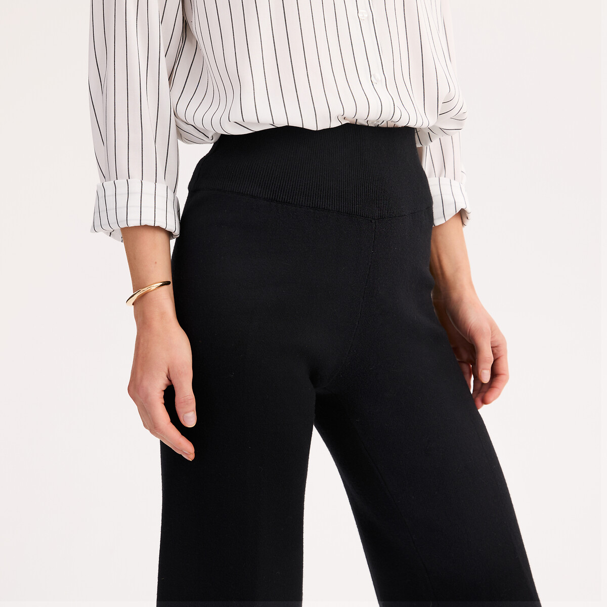 Pantalon large, 7/8ème, maille tricot noir, ANNE WEYBURN
