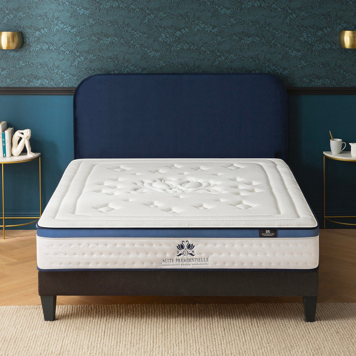 Ensemble Suite Présidentielle 90x200 cm Matelas Mousse + Sommier Bois couleur unique, BELLECOUR