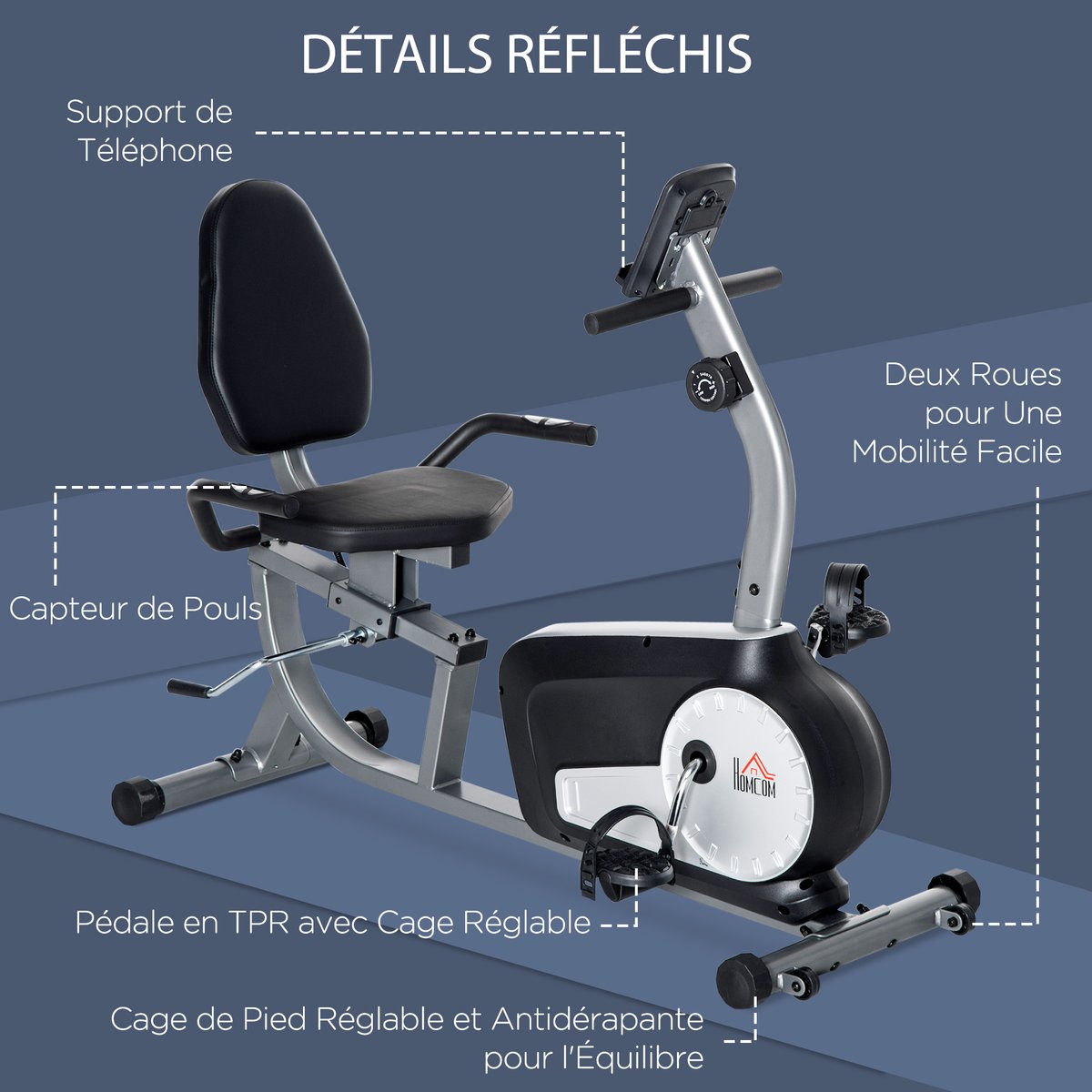 Vélo d'appartement magnétique Acier Gris noir, HOMCOM