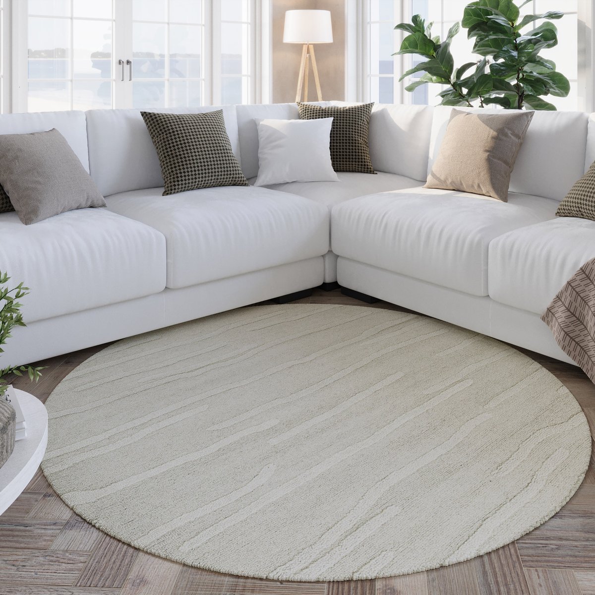 Tapis rond texturé à motifs ondulés , HAMPTONS TWENTY blanc crème, WECON HOME