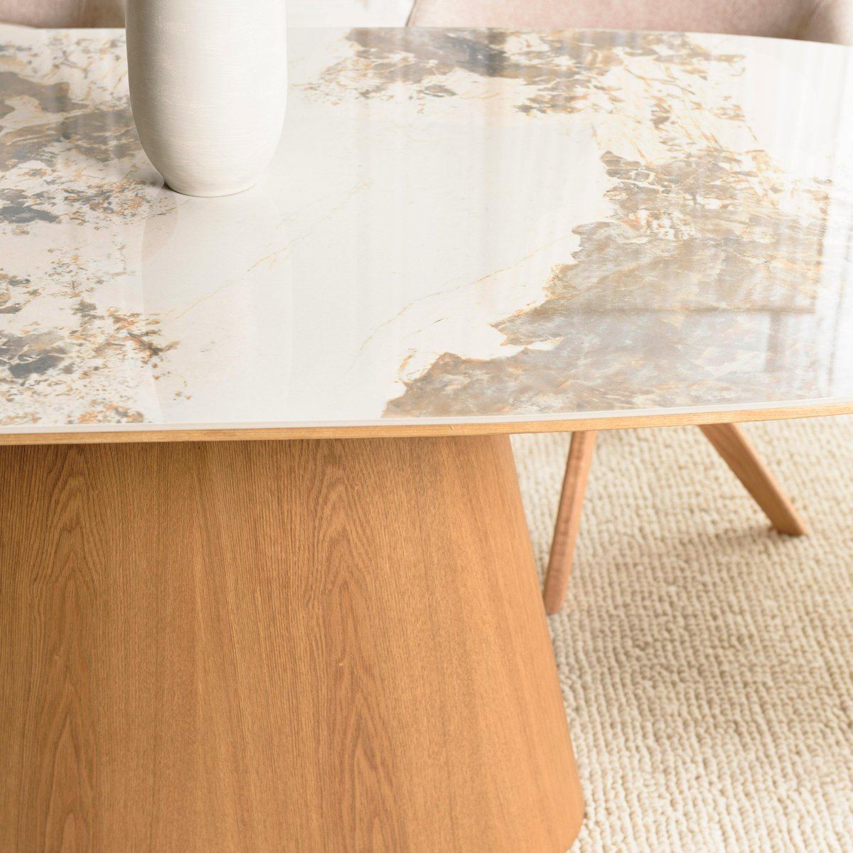 Table à manger 200x90cm plateau céramique pieds bois LINEA blanc, PIER IMPORT
