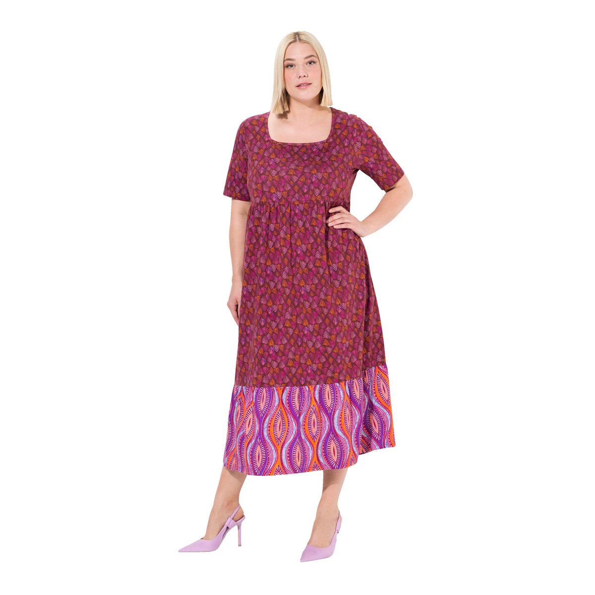 Robe en jersey à mélange de motifs aubergine, ULLA POPKEN