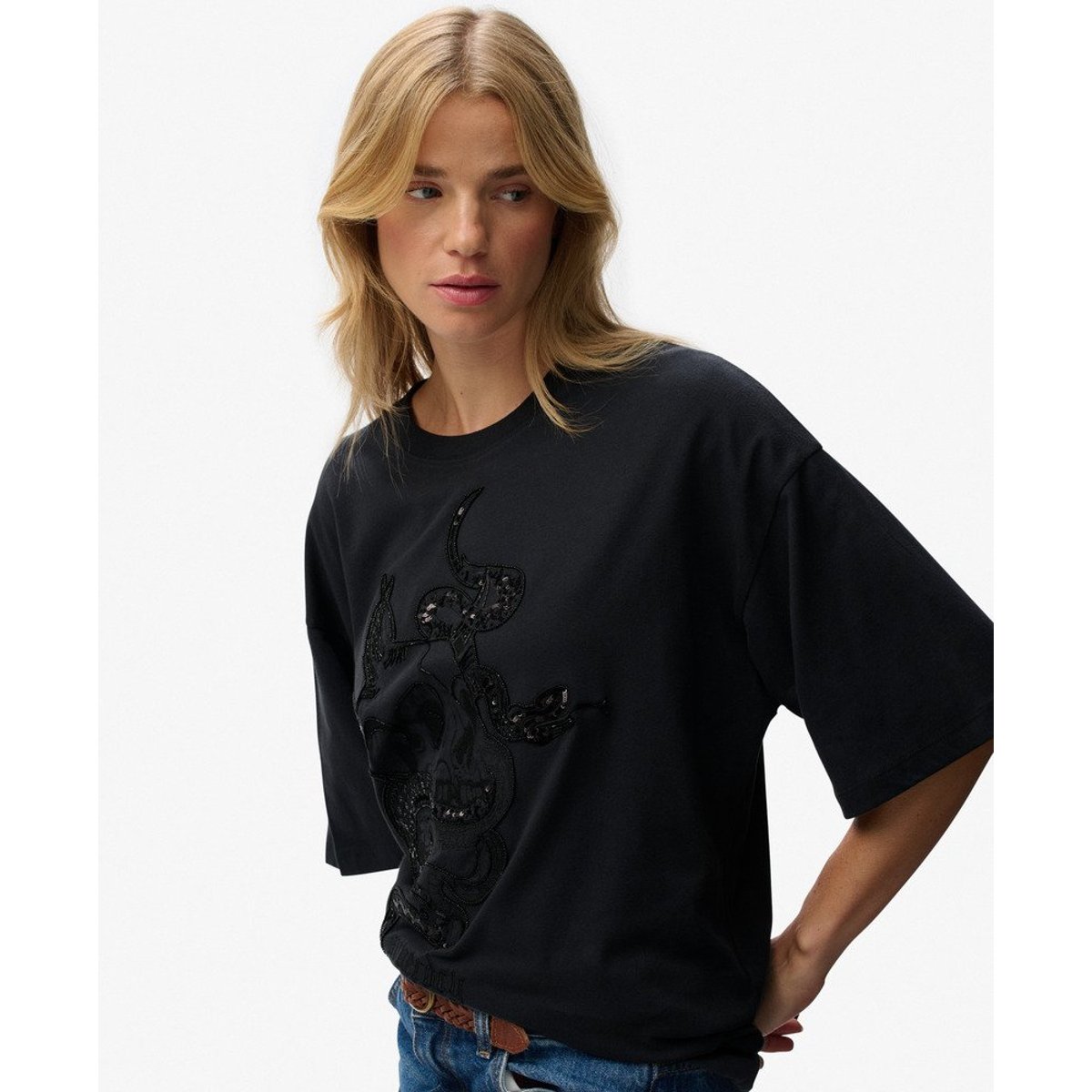 T-shirt Oversized Tattoo Orné noir, SUPERDRY
