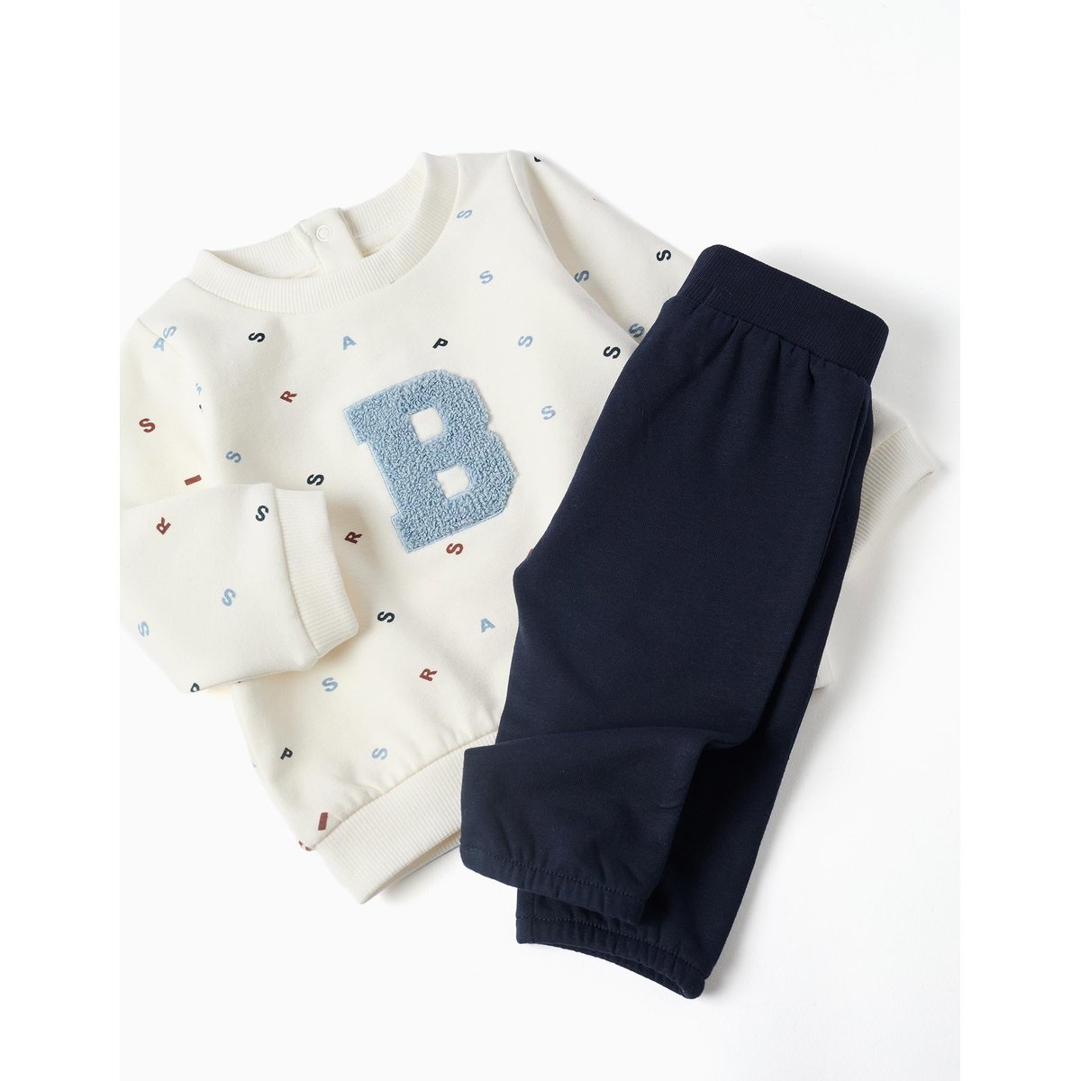Ensemble de jogging en coton peigné avec broderie en bouclettes blanc, ZIPPY