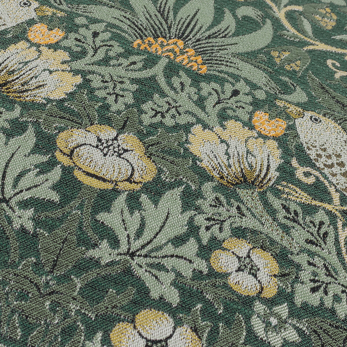Strawberry Thief Jacquard Pencil Pleat Curtains forest green, MORRIS & CO.