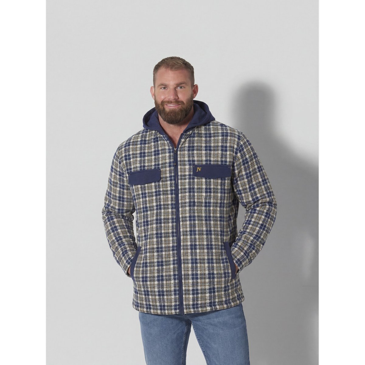Veste en molleton DAGBERT bleu foncé à carreaux, JAN VANDERSTORM