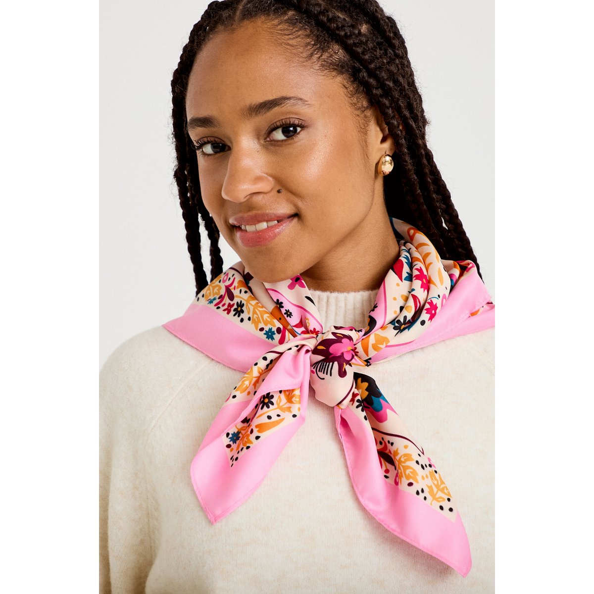 Foulard satiné soyeux rose, CACHE CACHE