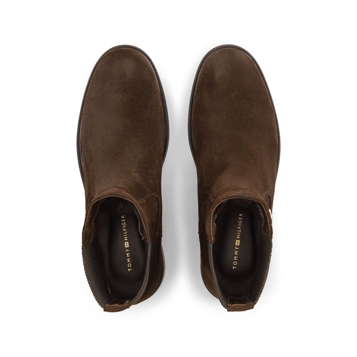Stivaletti piatti in pelle scamosciata marrone scuro, TOMMY HILFIGER
