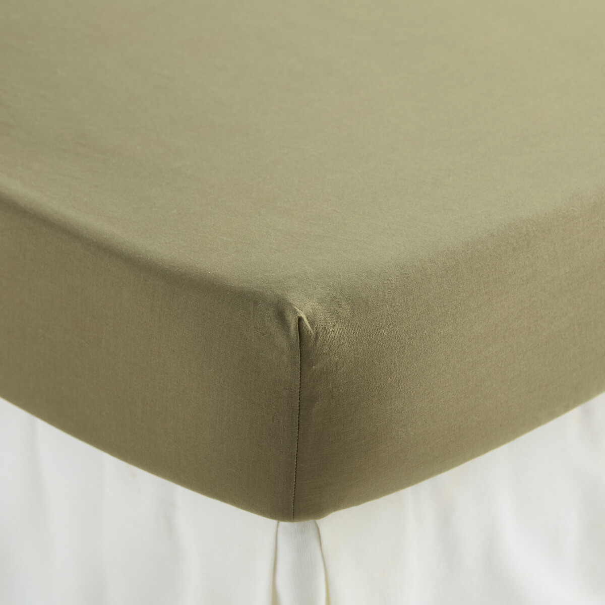 Drap-housse uni, en coton lavé, bonnet 30 cm, KUMCO kaki, LA REDOUTE INTERIEURS