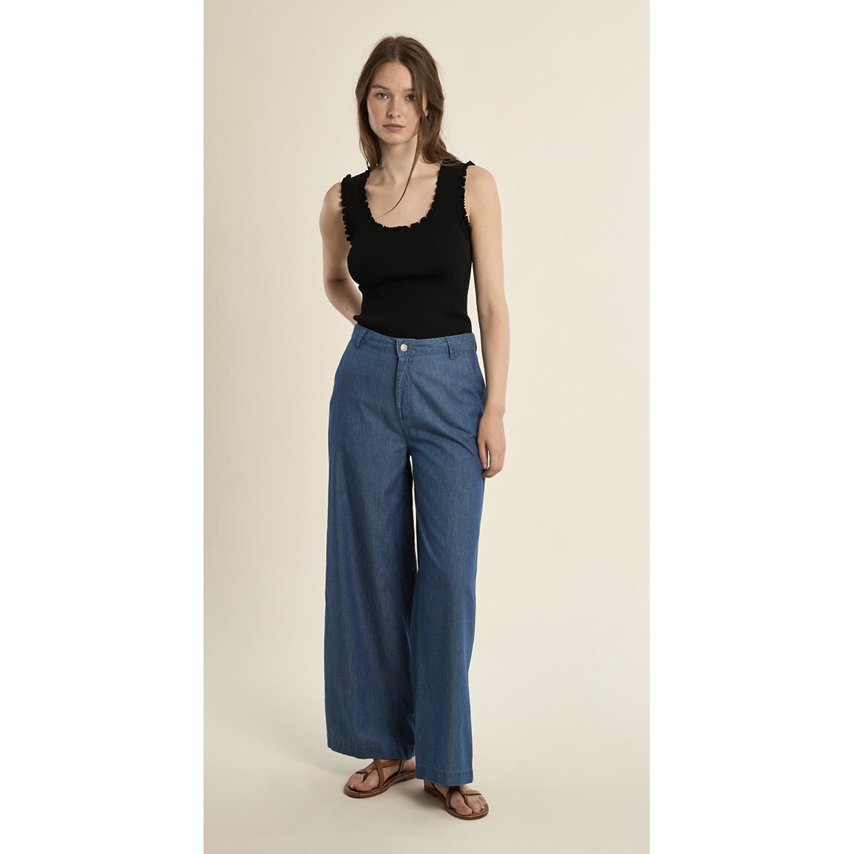Pantalon large en denim bleu foncé, MOLLY BRACKEN
