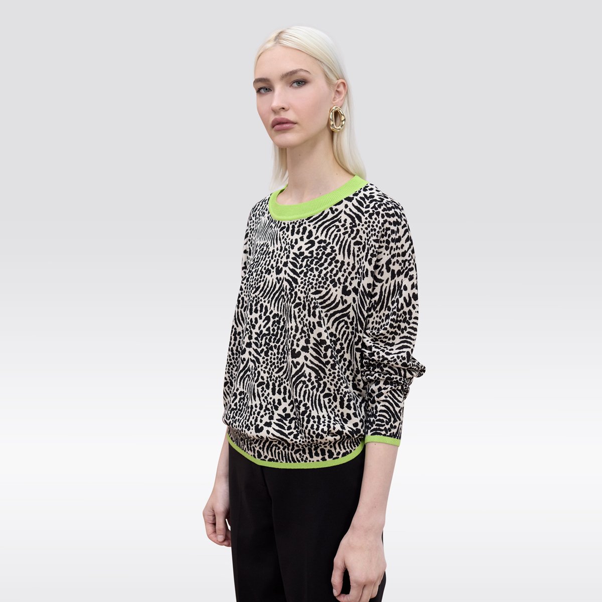 Sweatshirt imprimé animal à finitions contrastées noir, LOLA CASADEMUNT