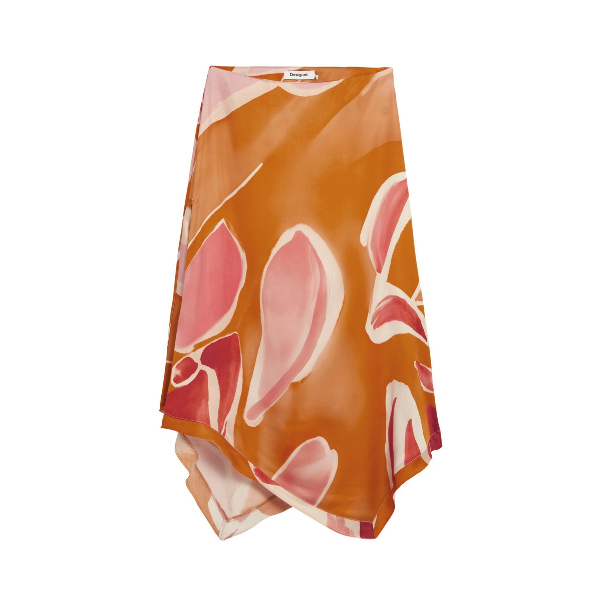 Jupe asymétrique pétales orange, DESIGUAL