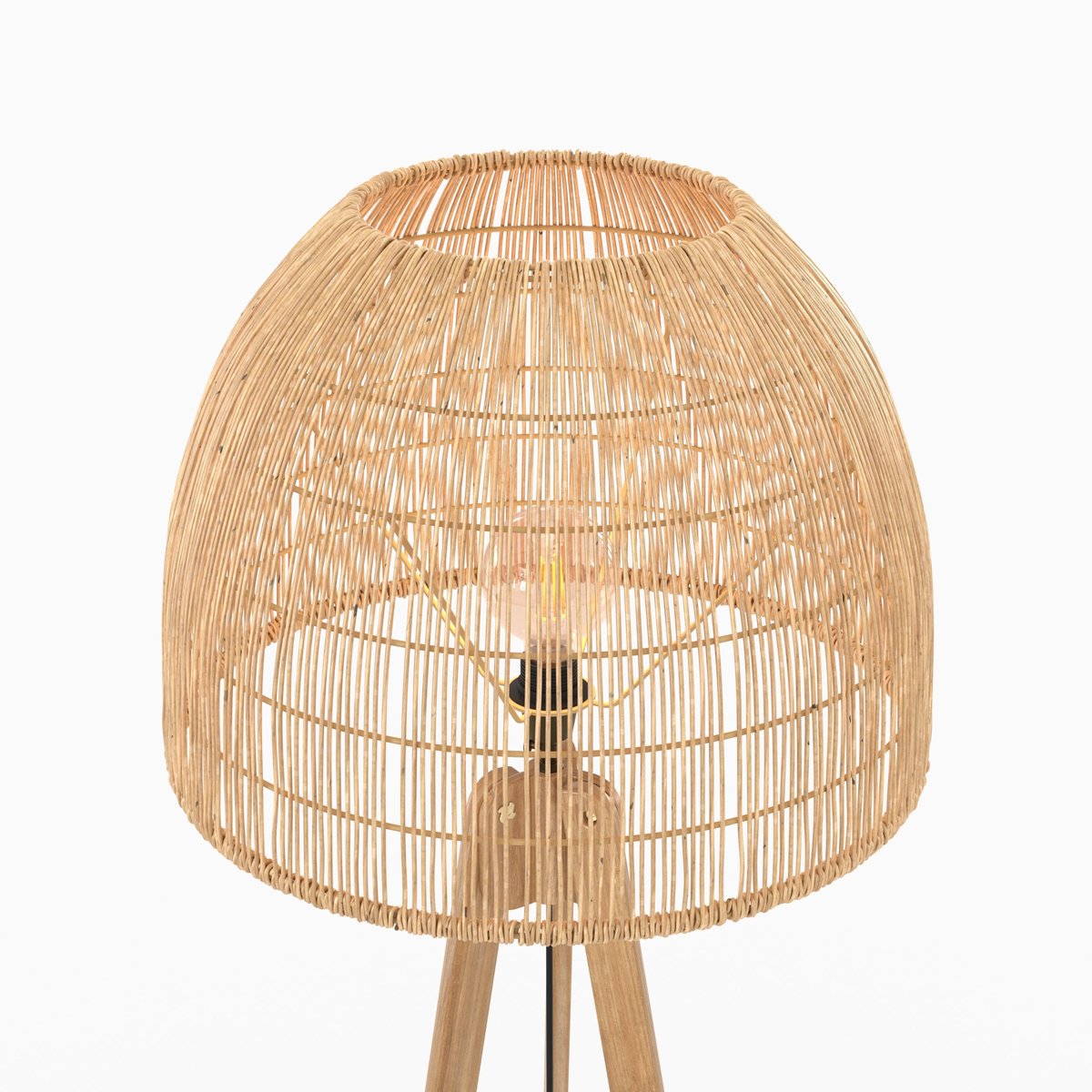 Lampadaire trépied en rotin de teck massif - CORTE beige, MAISON PAVANE