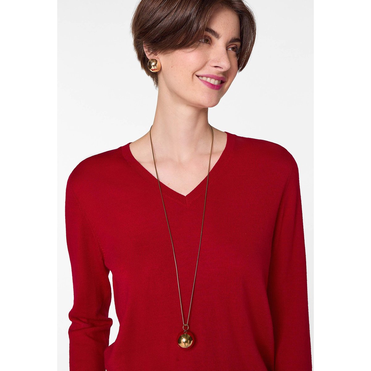 Pull col V en laine mérinos rouge, RODIER