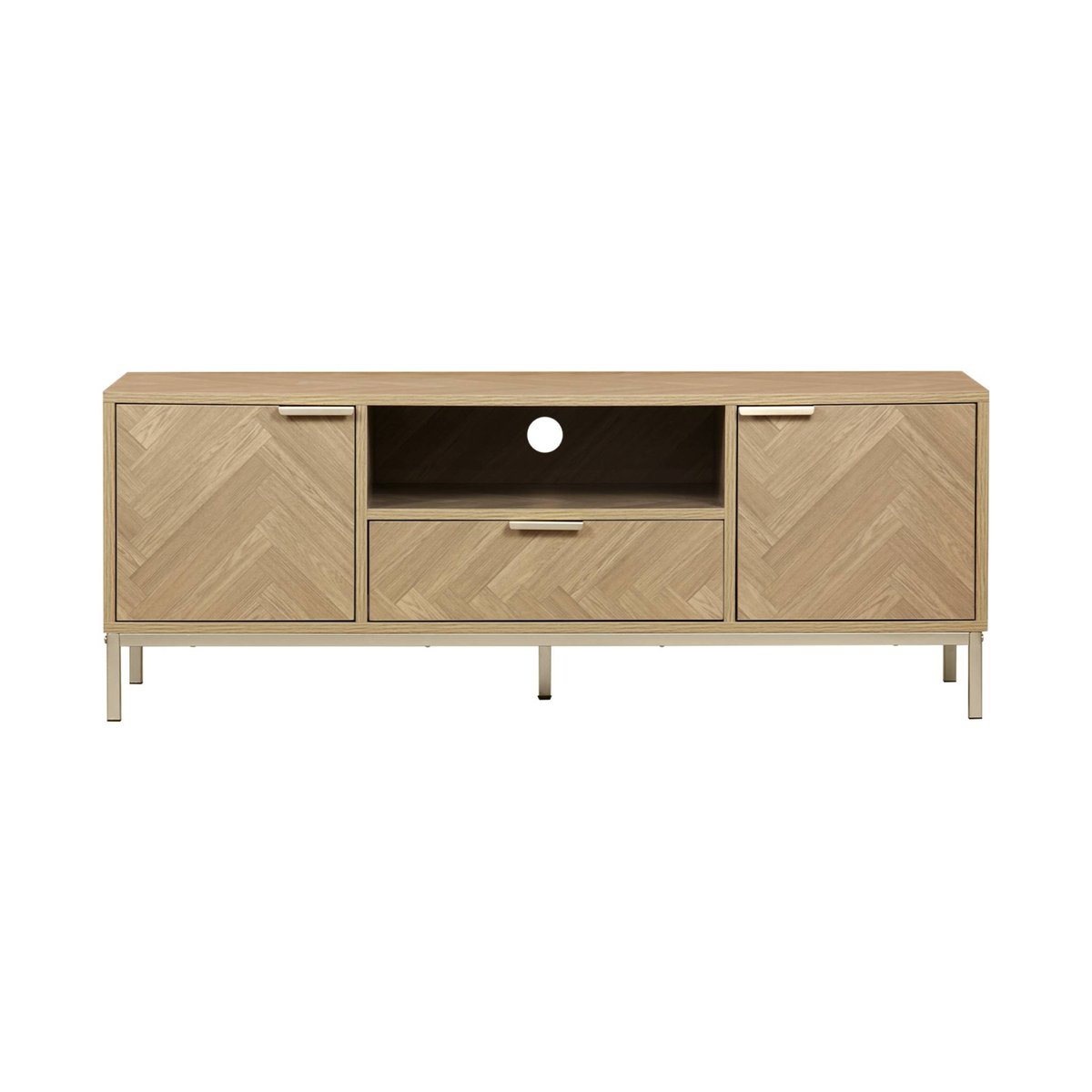 Meuble TV décor chevrons effet bois 2 portes 1 tiroir 120cm BUDAPEST naturel, SWEEEK