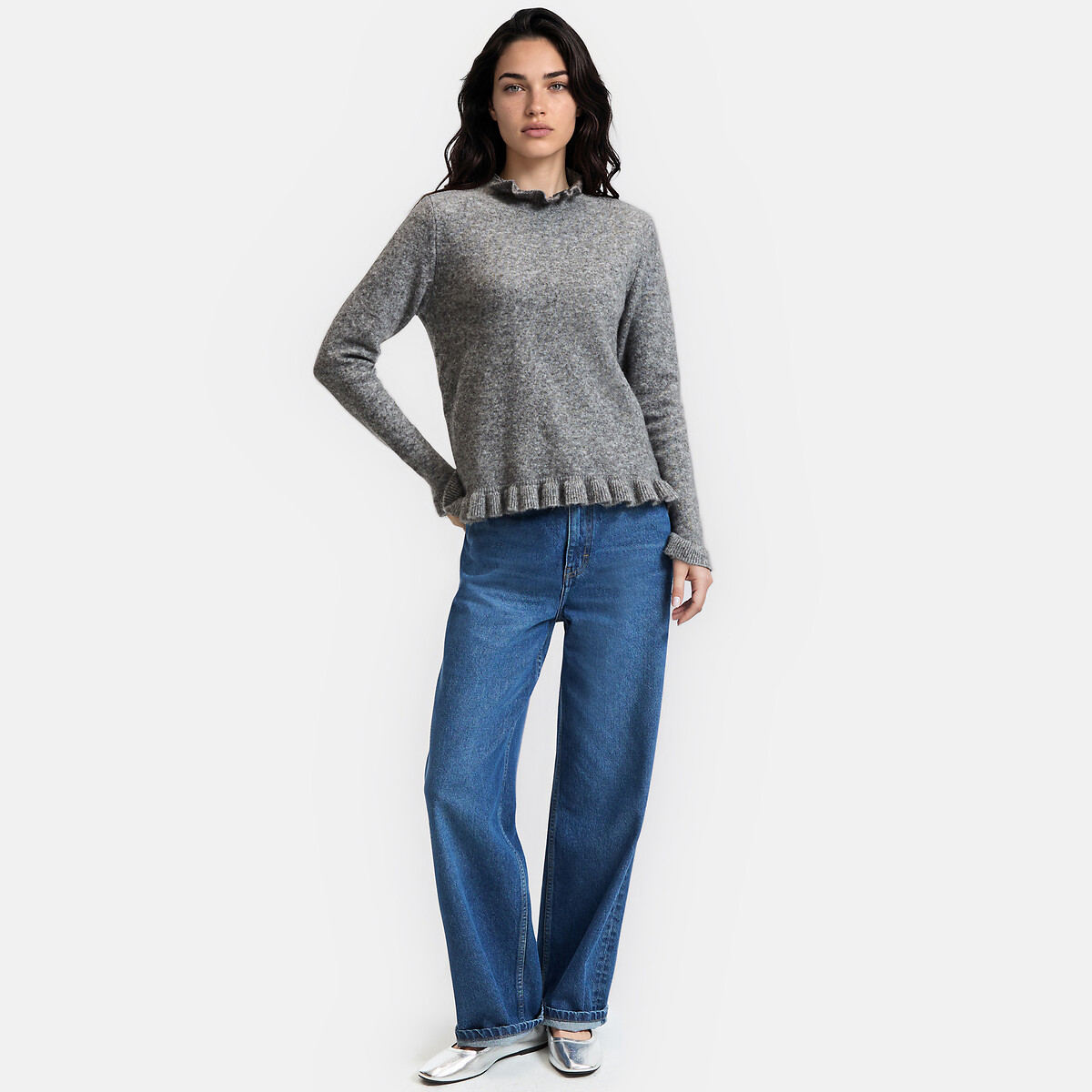 Pull avec détails volants gris chiné, LA REDOUTE COLLECTIONS