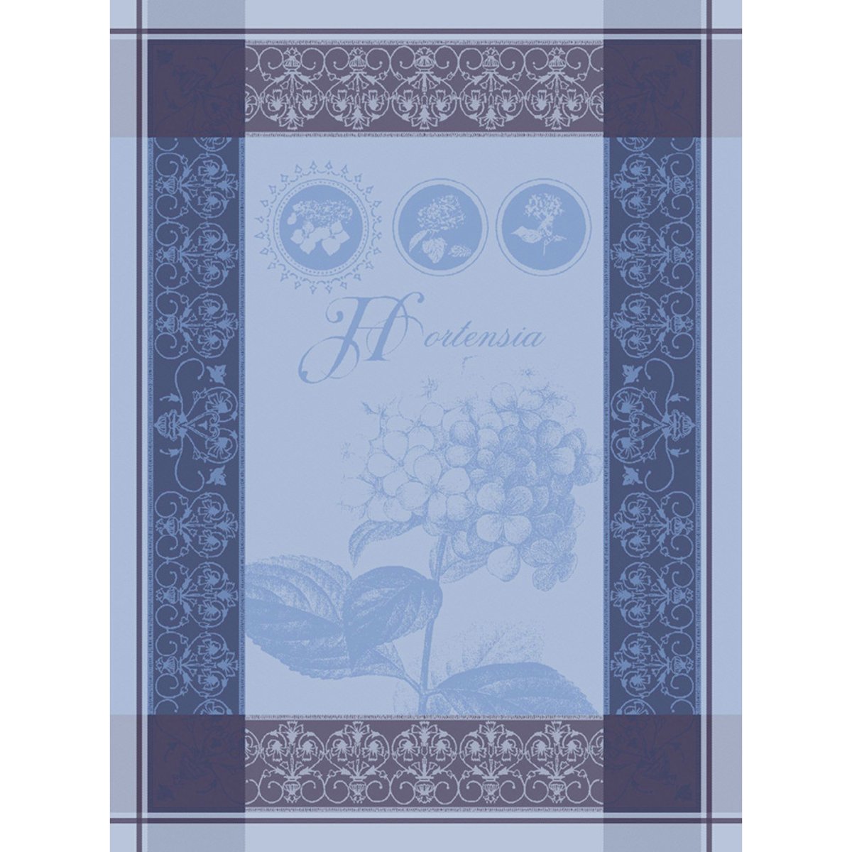Torchon pur coton HORTENSIA bleu, GARNIER THIEBAUT