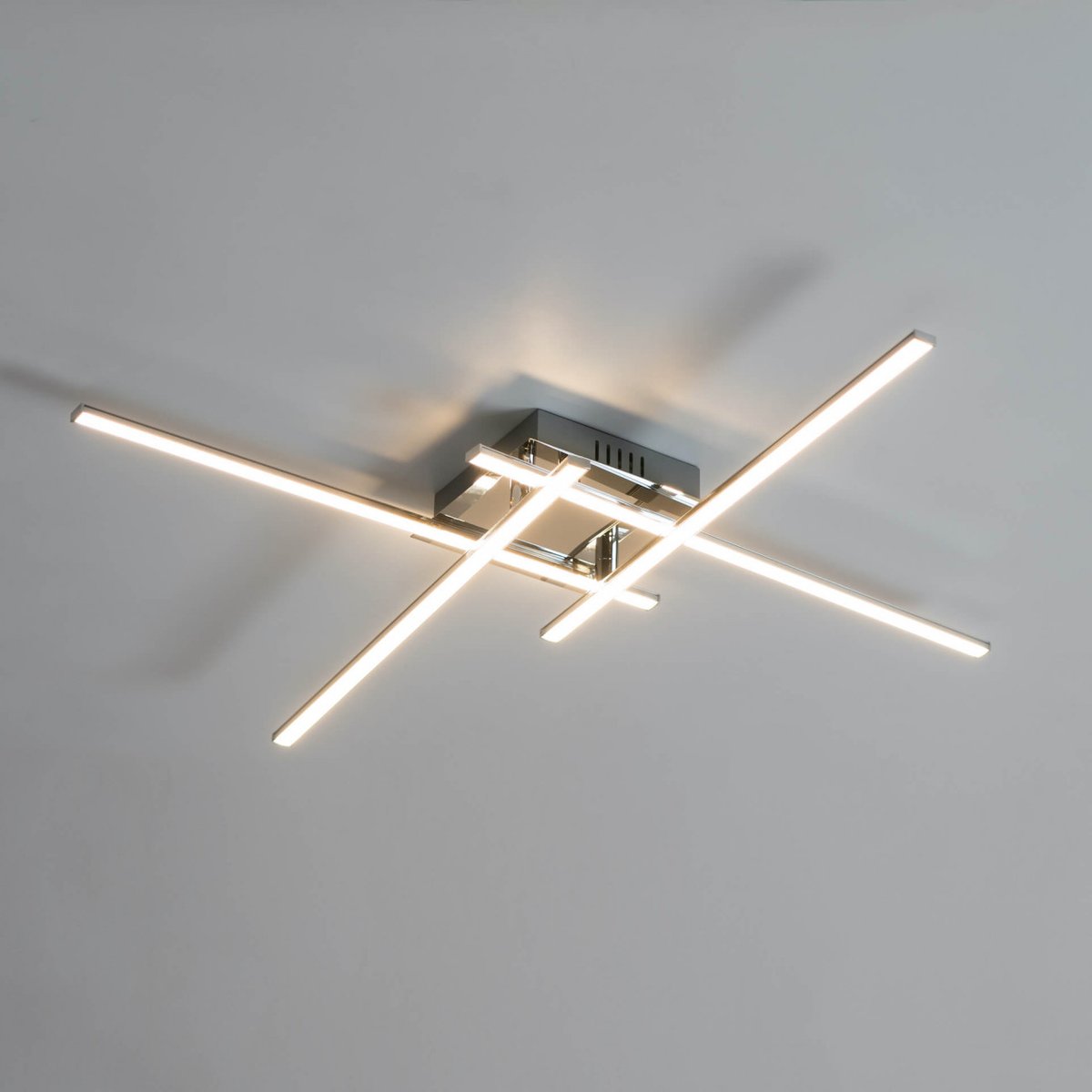 Plafonnier LED carré 4 bras - YUNA argenté / chromé, KOSILUM