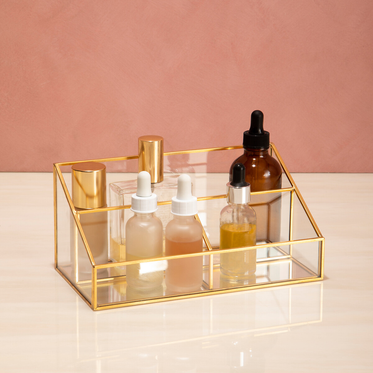 3 Compartment Cosmetics Organiser gold-coloured, SO'HOME