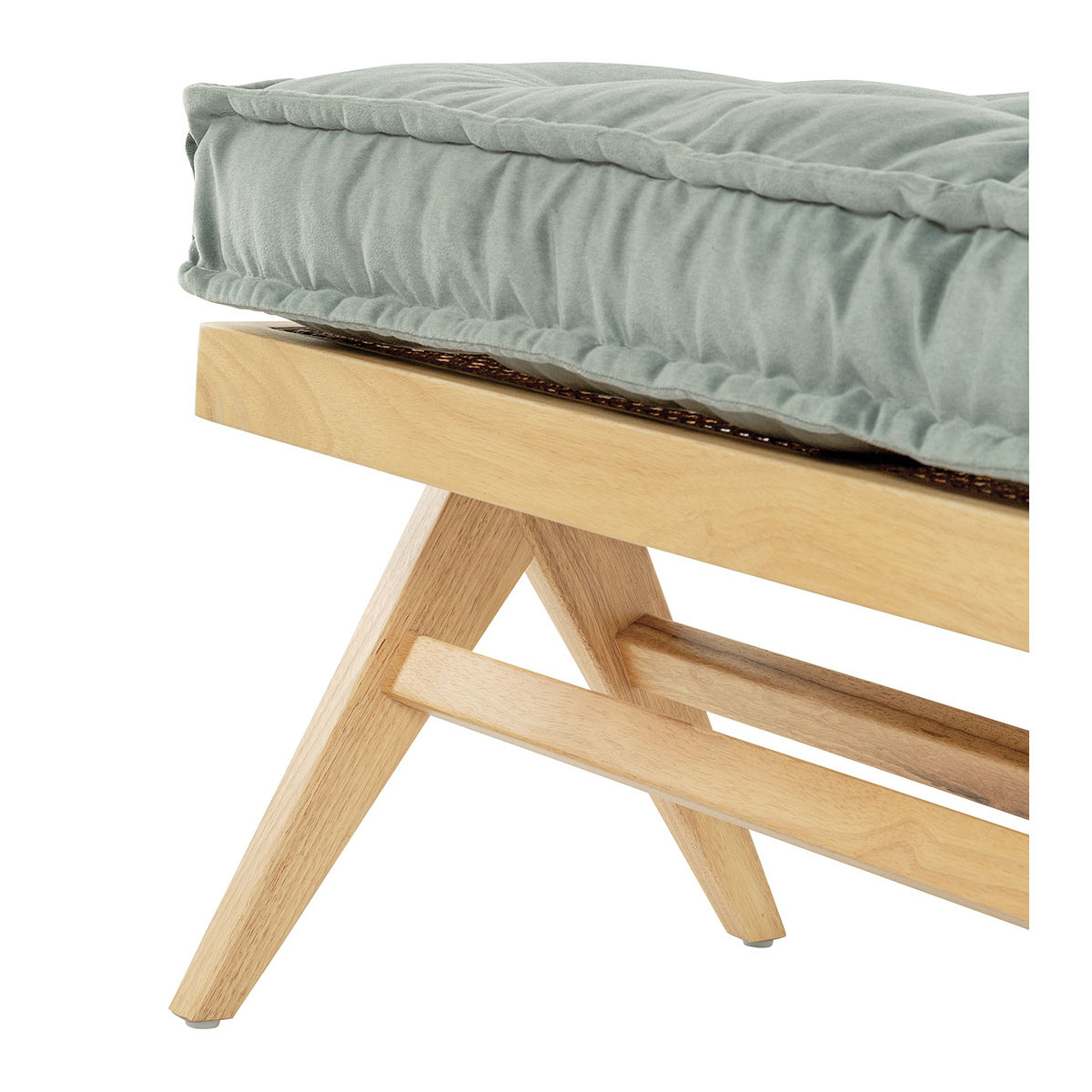 Banc MENA velours hévéa finition bois blond vert, BLANC D’IVOIRE