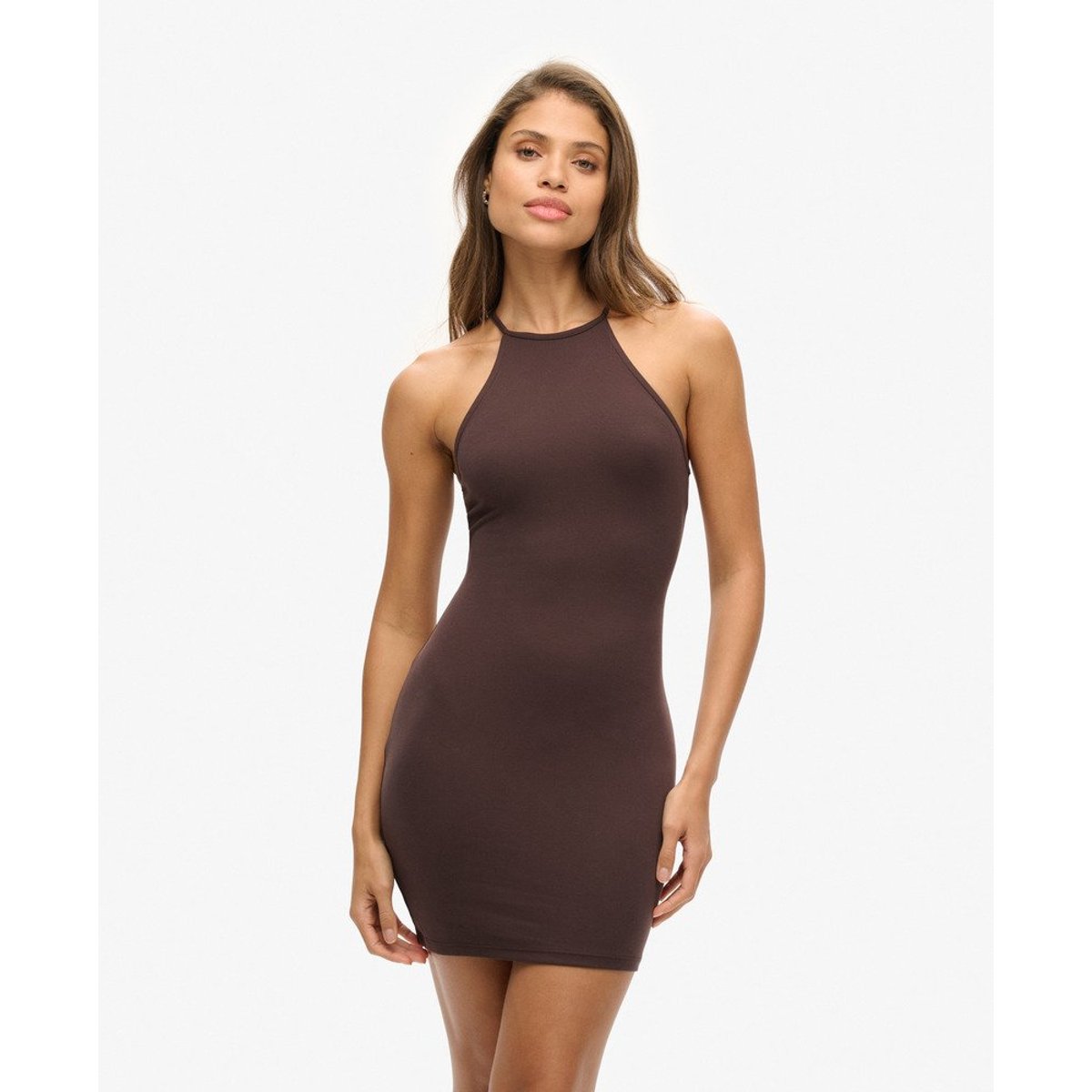 Robe courte en jersey à dos nageur café noir, SUPERDRY