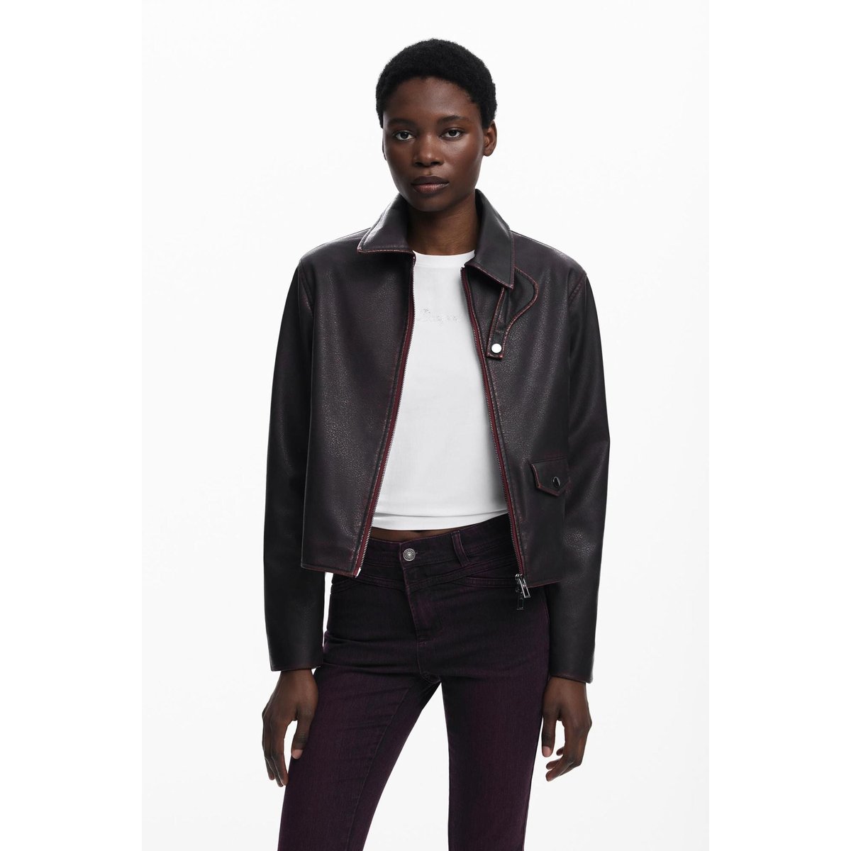 Veste effet cuir bordeaux rouge, DESIGUAL