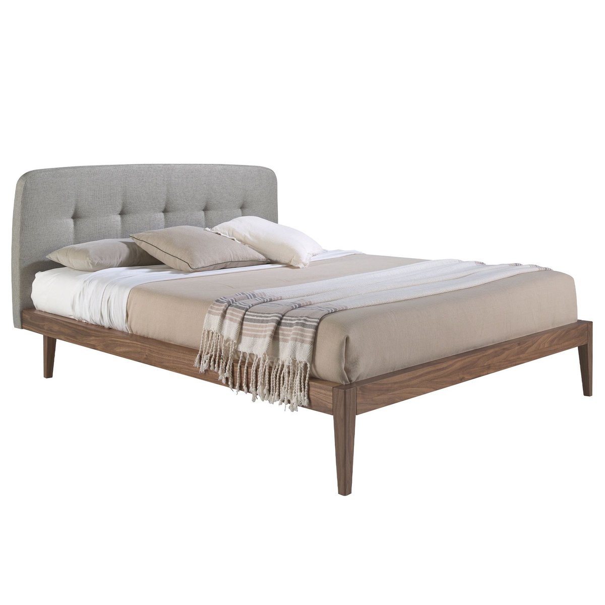 Lit tufté en tissu gris | noyer, ANGEL CERDA