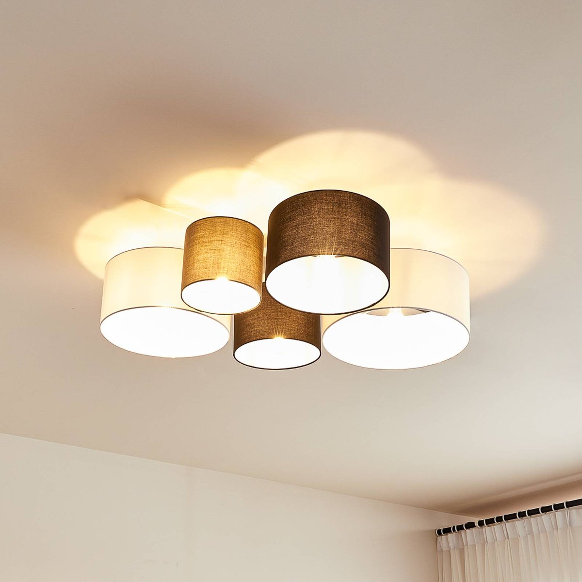 Plafonnier en textile scandinave, Lettie gris, noir, blanc, LINDBY