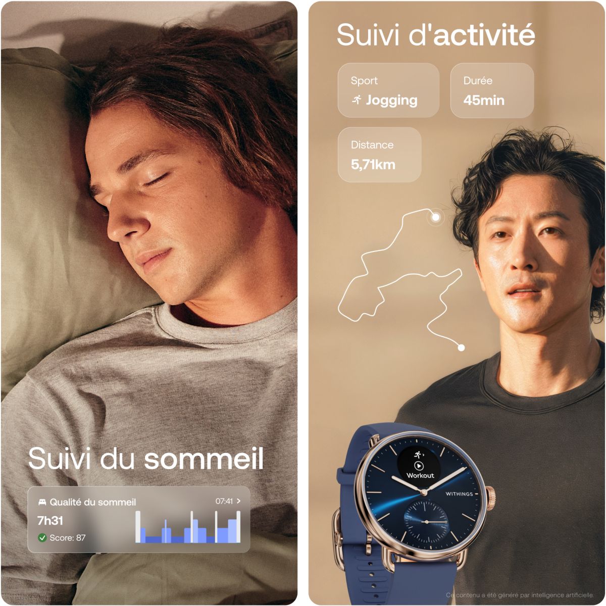 Montre santé Scanwatch 2 38mm Rose Gold Bleue couleur unique, WITHINGS