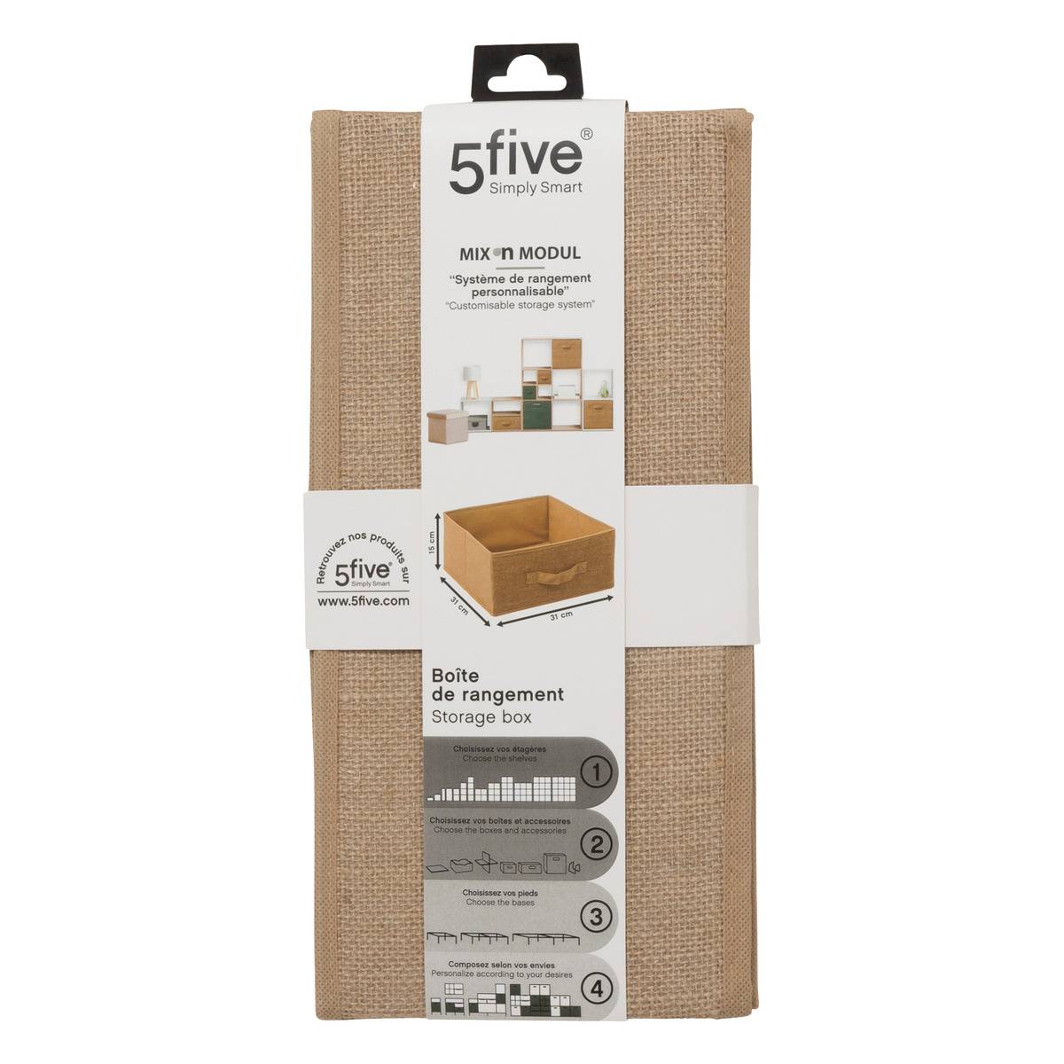 Panier de rangement bas en toile de jute MIX'N MODUL beige, 5FIVE SIMPLY SMART