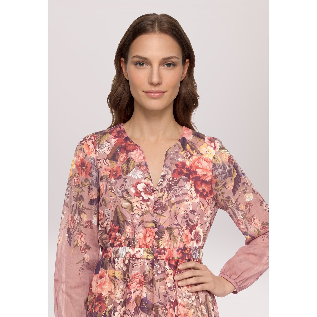 Robe longueur midi à imprimé dark pink/rosé, VERA MONT