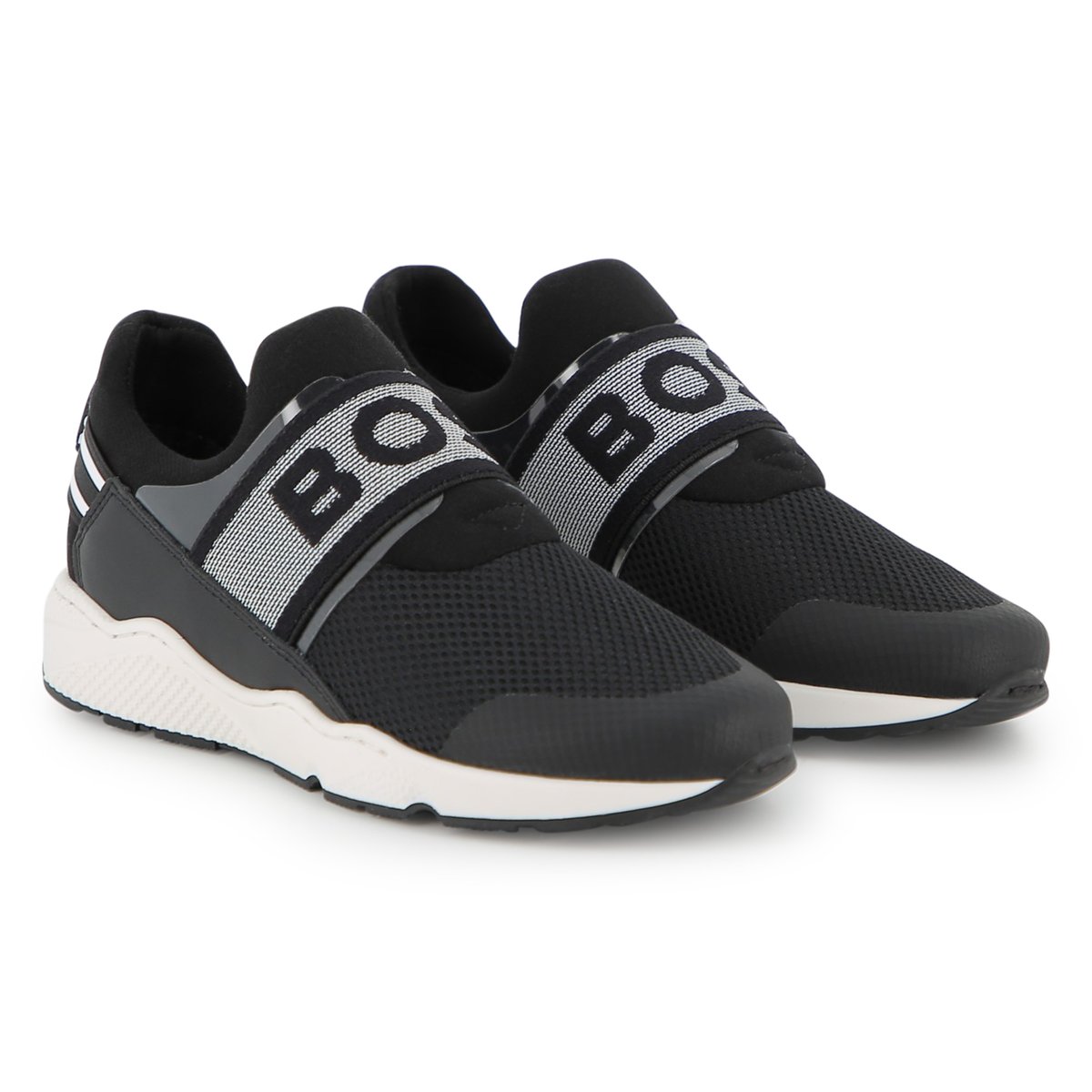 Baskets en cuir de vachette black, BOSS KIDSWEAR