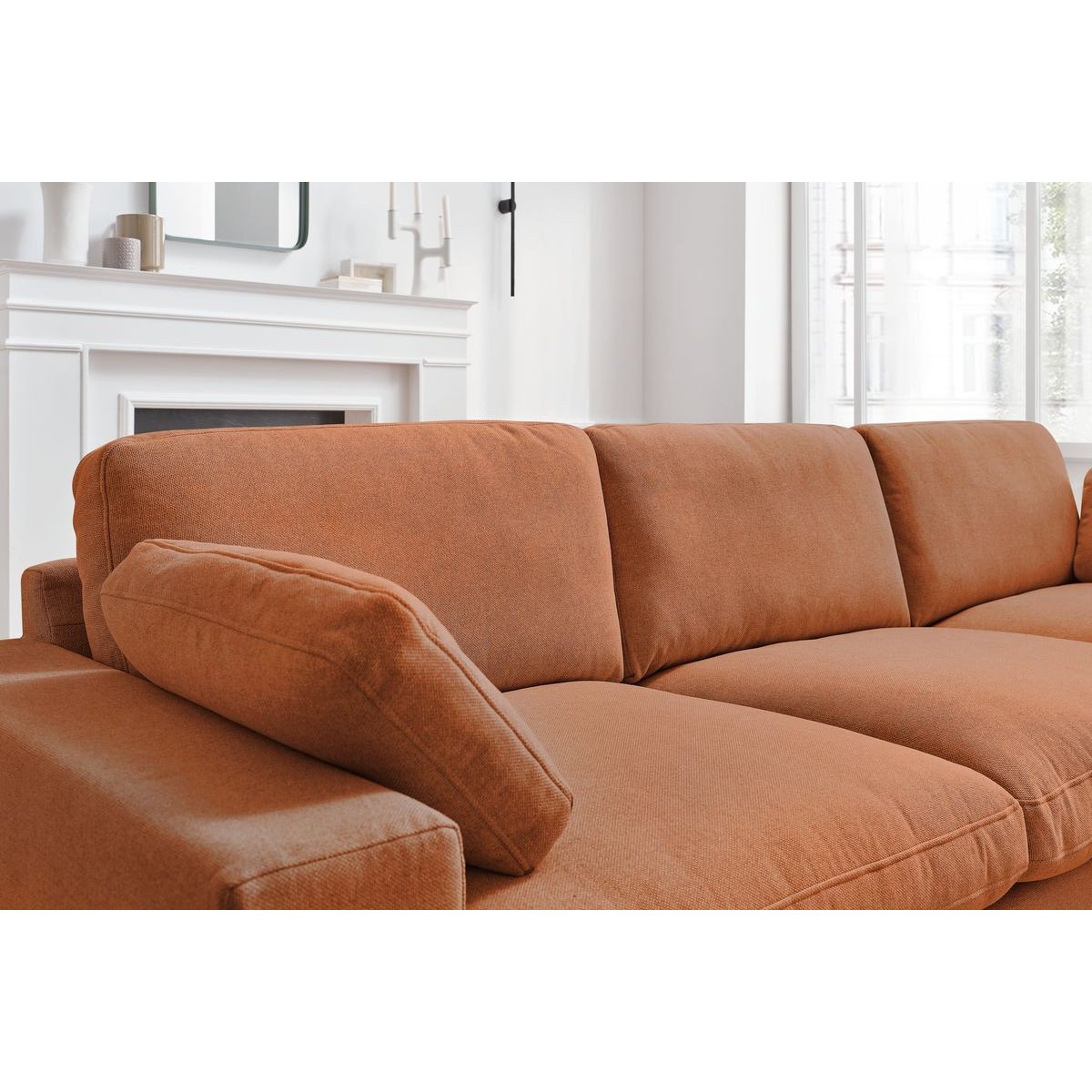 Canapé droit fixe 4 places en tissu, BELAIR orange, BOBOCHIC