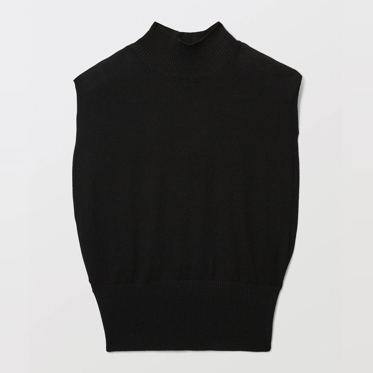 Pull sans manche à col montant noir, MONOPRIX