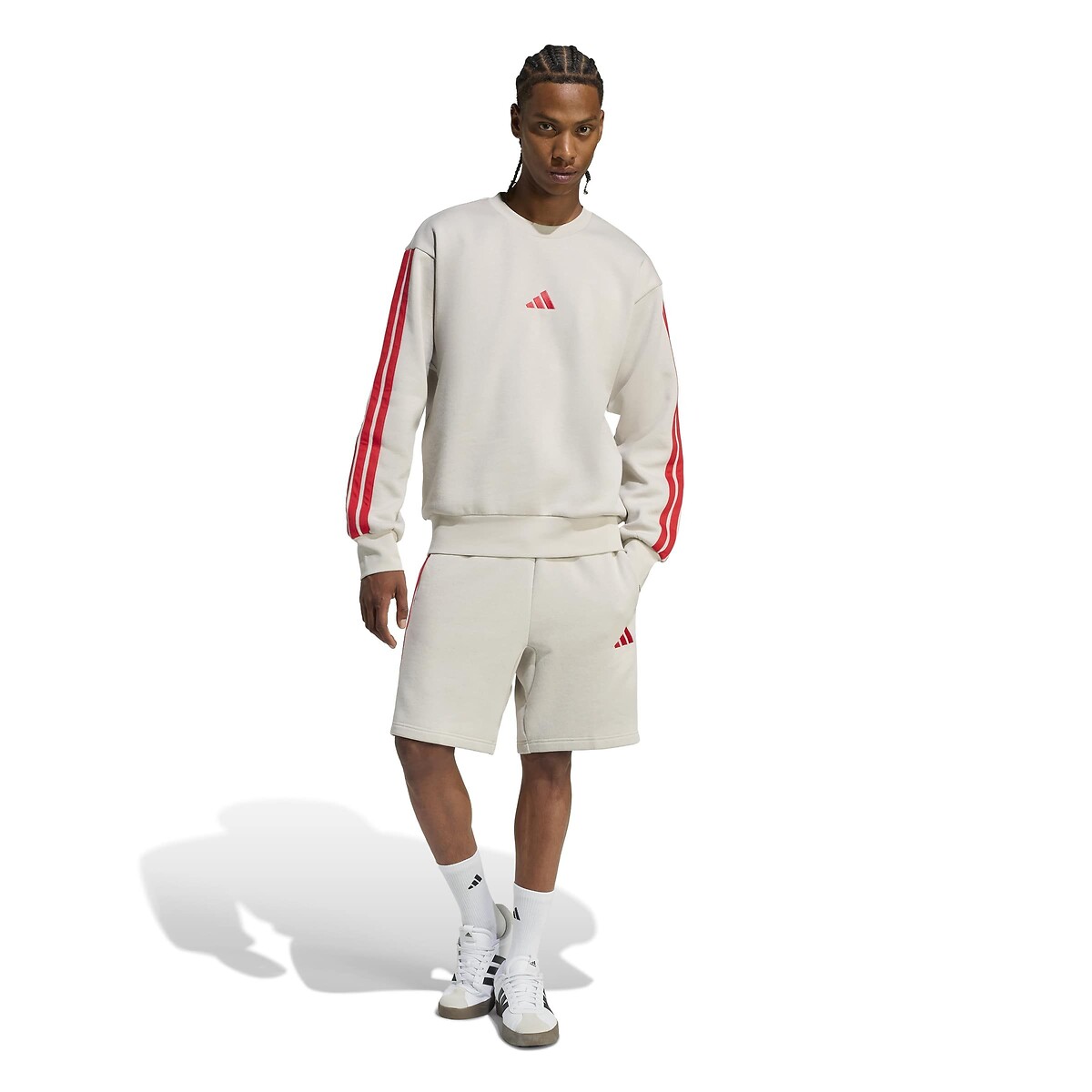 Sweatshirt col rond 3 bandes ESSENTIALS gris/rouge, ADIDAS SPORTSWEAR