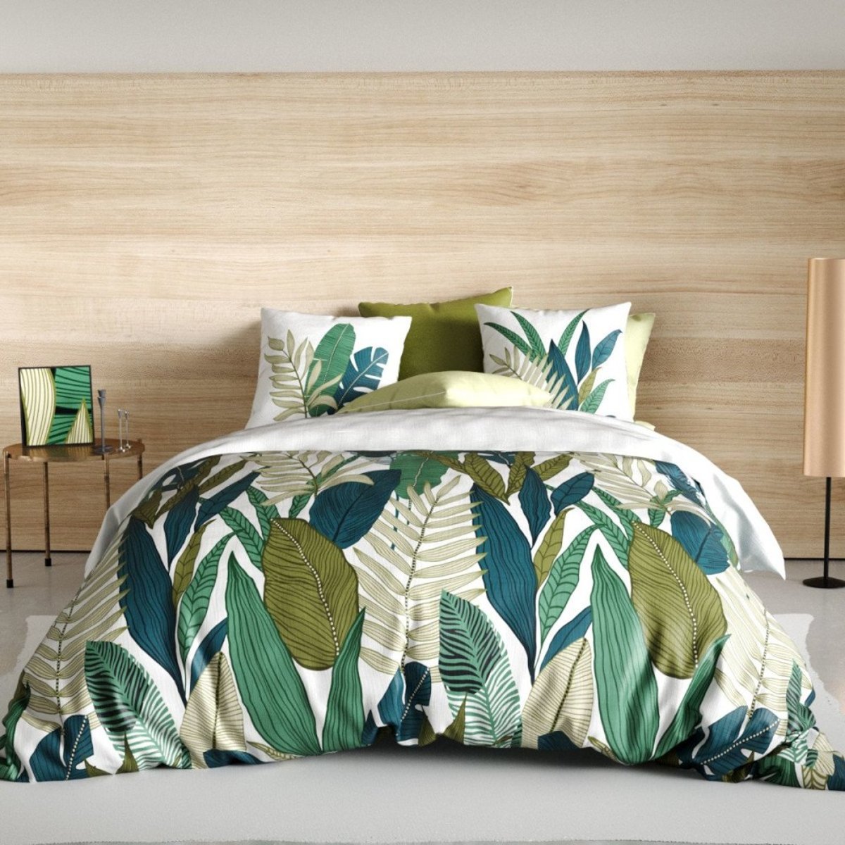 Housse de couette 240x260 Beleme + 2 taies coton 57 fils vert, DECORATIE