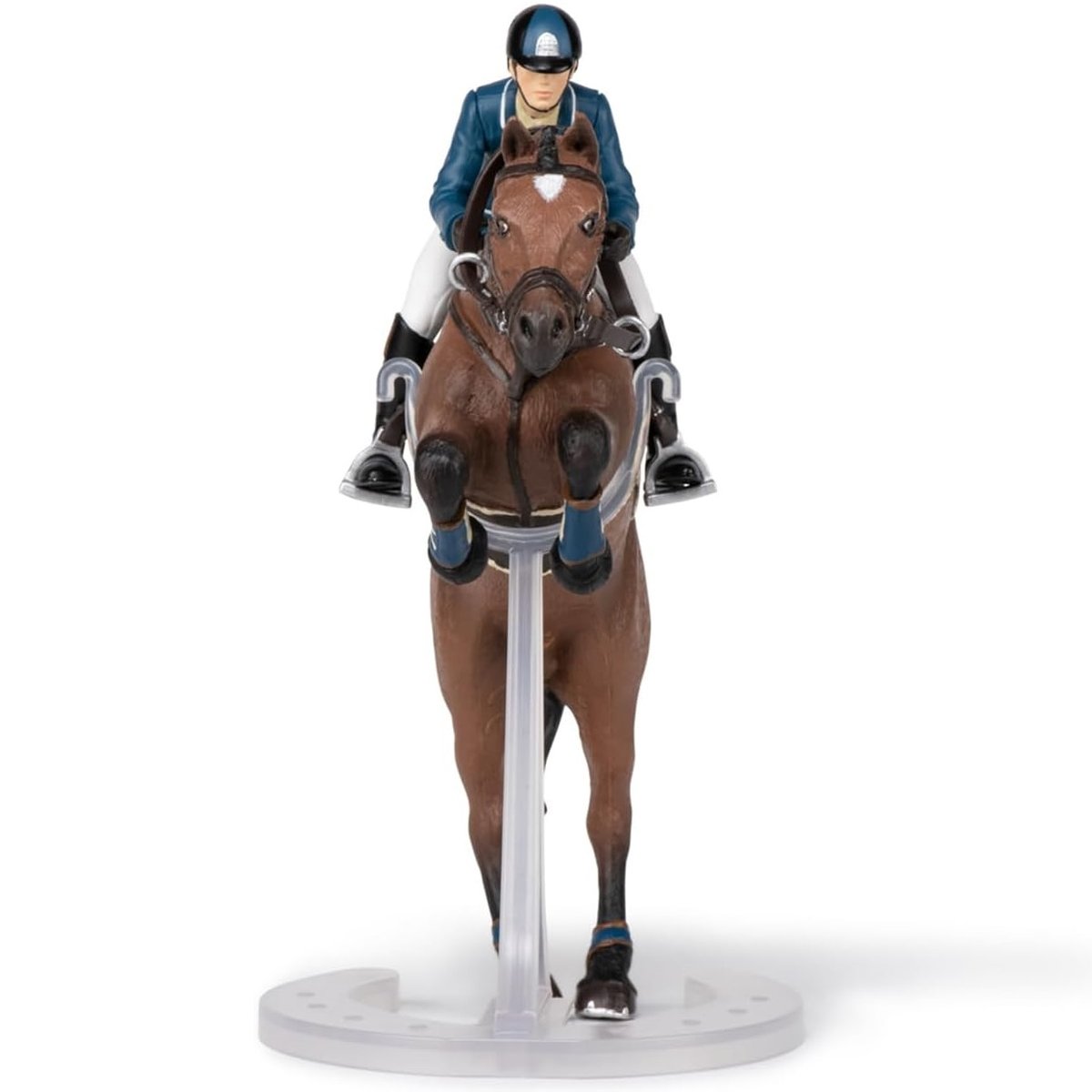 Figurine Cheval de saut d'obstacle et son cavalier marron, PAPO