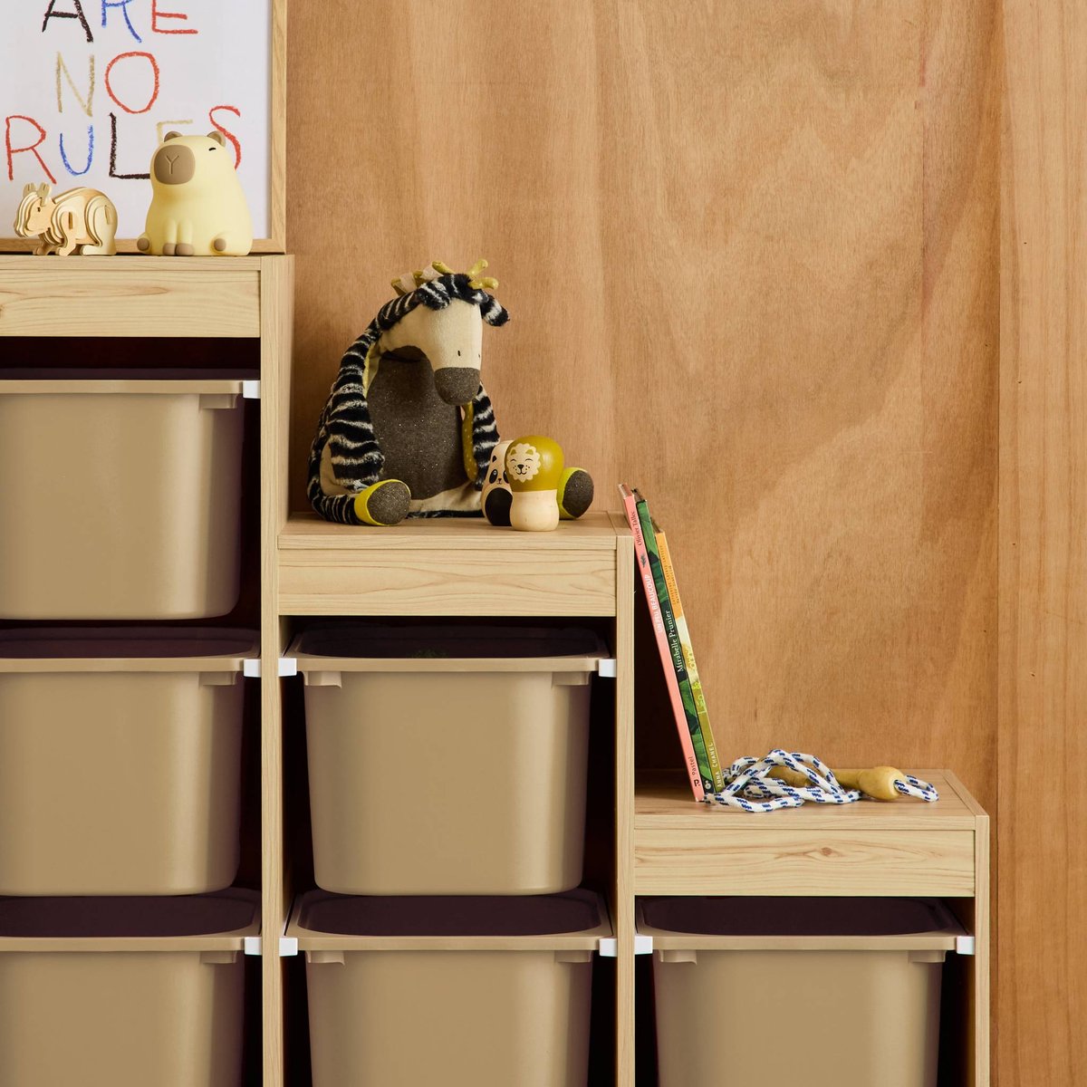 Meuble de rangement enfant escalier 6 bacs de rangement SORA beige, SWEEEK