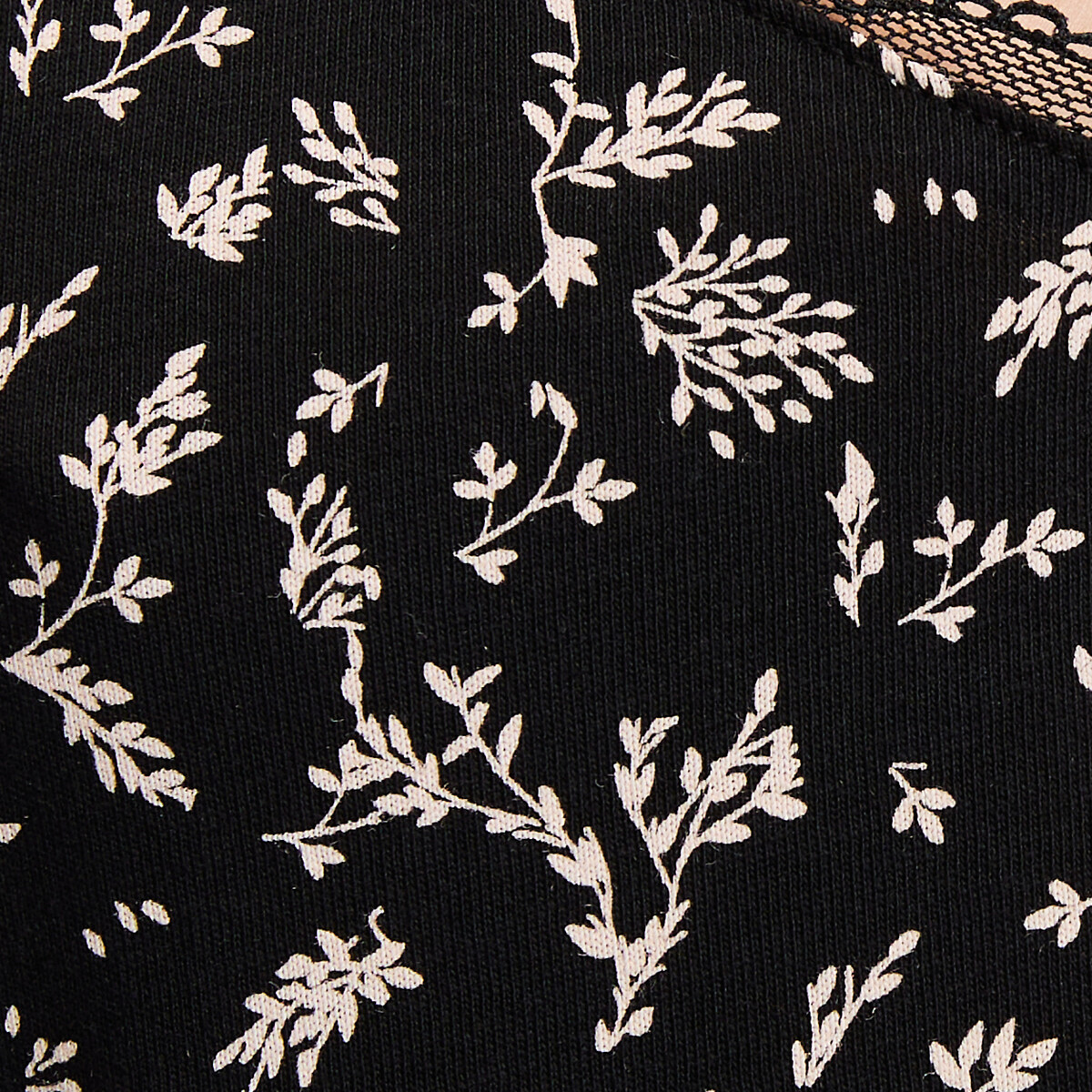 Nuisette fines bretelles en coton, imprimé floral imprimé floral fond noir, LA REDOUTE COLLECTIONS