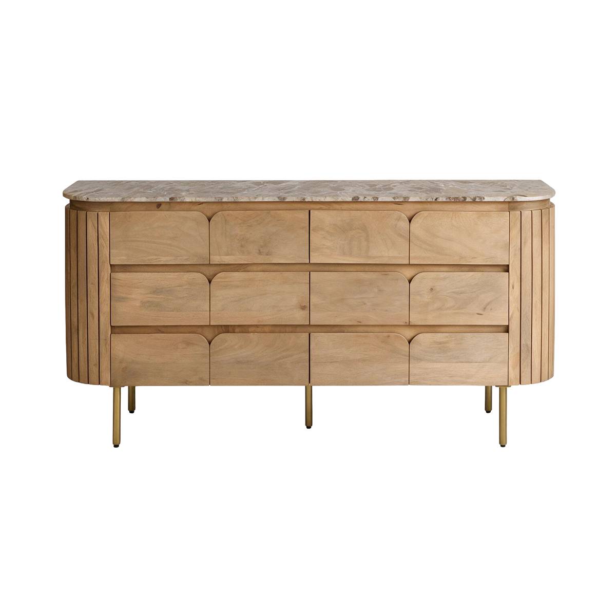 Commode 6 tiroirs en marbre et bois de manguier CYRENE bois clair, MADE IN MEUBLES