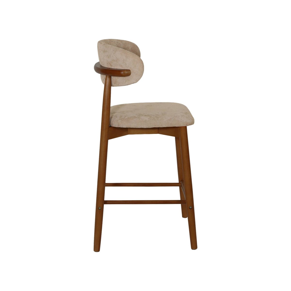 Tabouret de bar bois d'hévéa noyer et tissu chenille (lot de 2) PAOLA noyer, SWEEEK