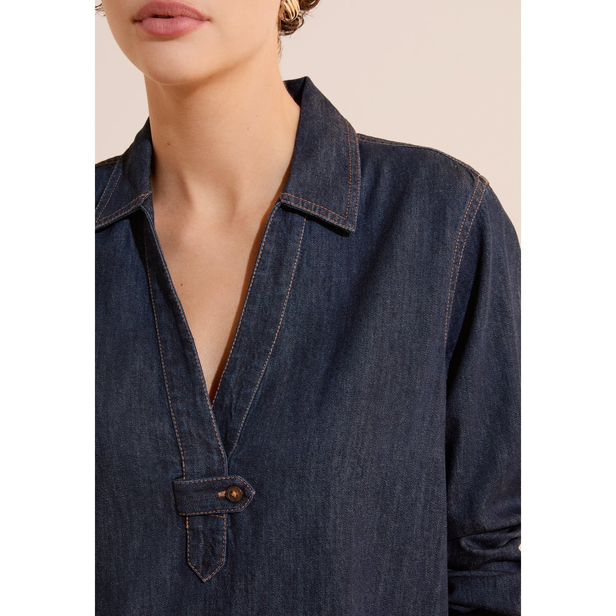 Robe courte à manches longues en jean CLOTHILDE bleu nuit, ETAM