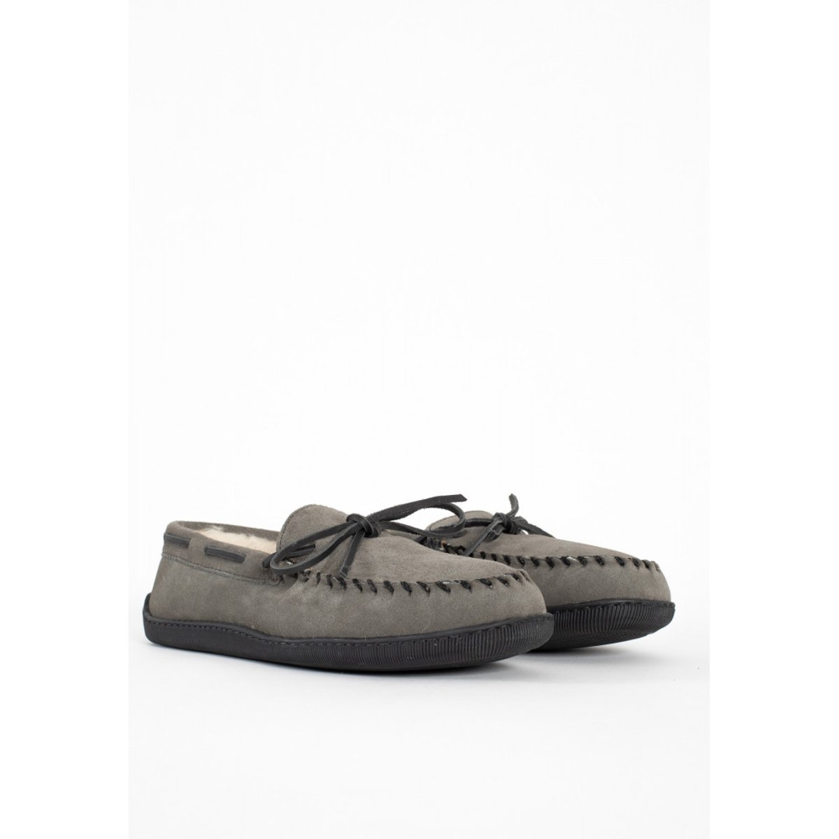Mocassins en cuir suede SHEEPSKIN HARDSOLE gris, MINNETONKA