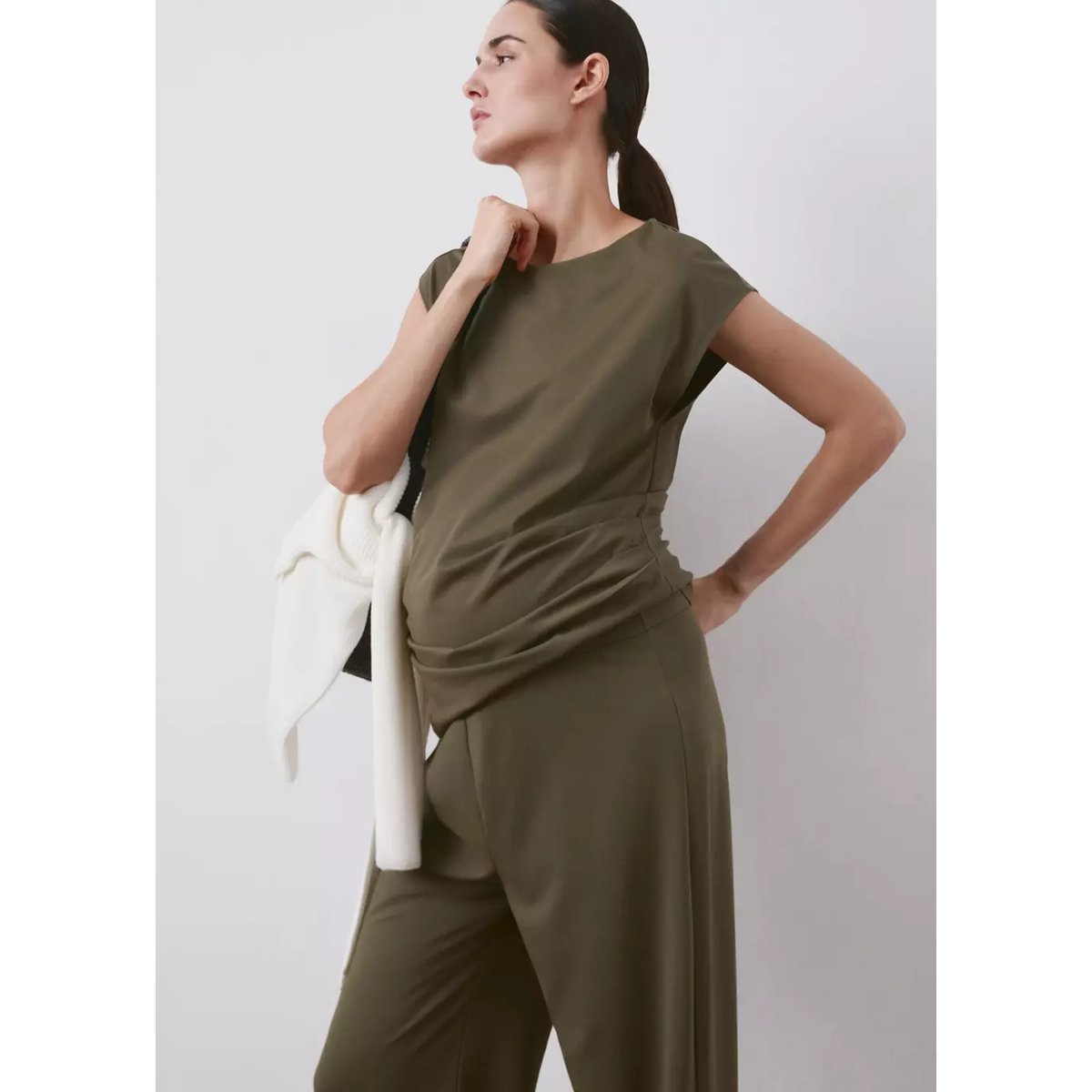 Pantalon droit de grossesse kaki, MANGO