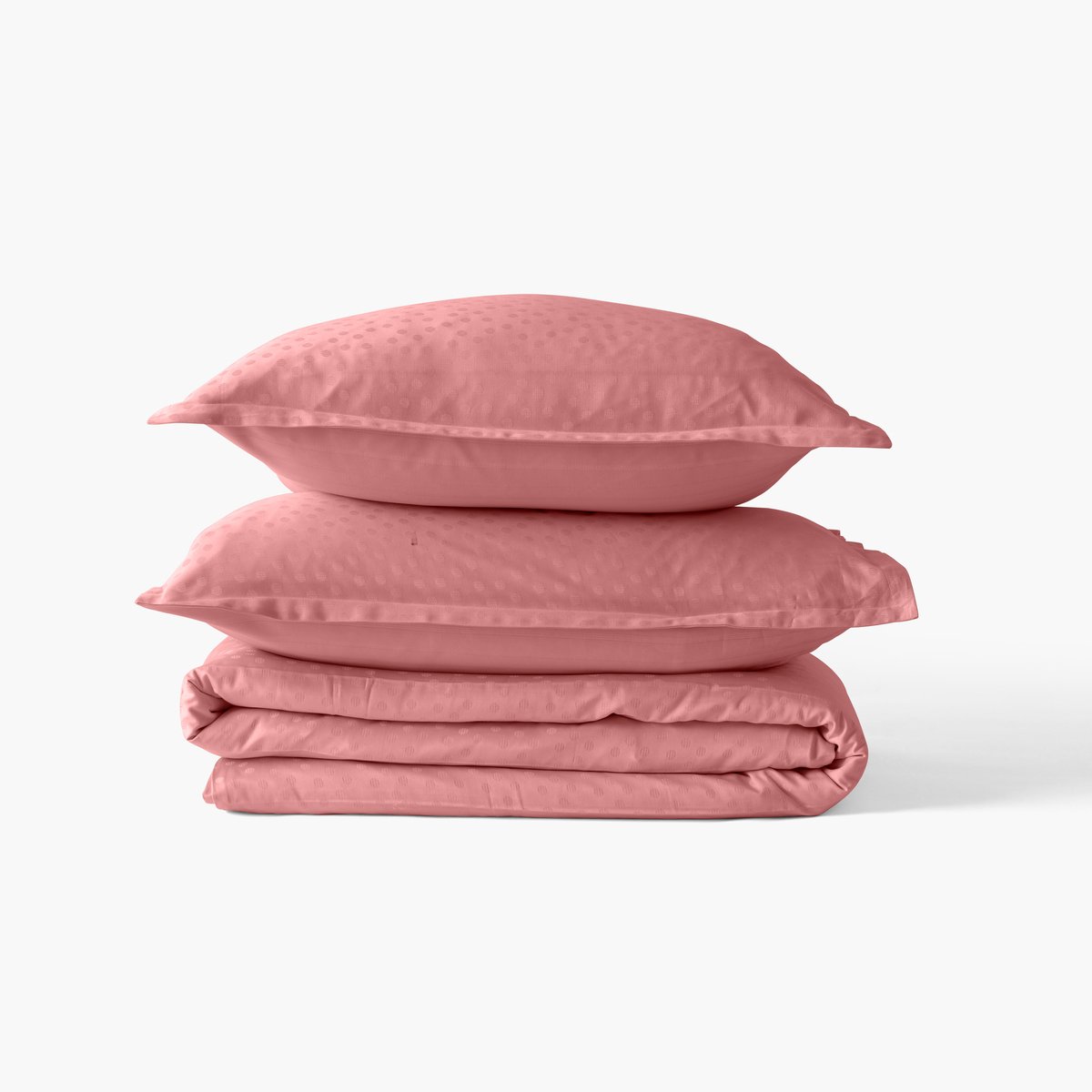 Housse de couette satin de coton jacquard pois et rayures PRESTIGE santal, CARRE BLANC