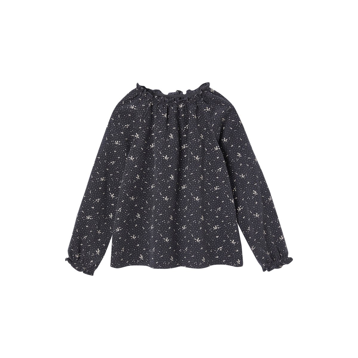 Blouse à fleurs en velours milleraies anthracite, VERTBAUDET