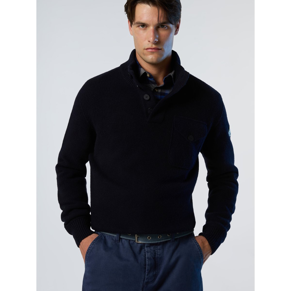 Archive Pull boutonné sur le devant bleu marine, NORTH SAILS